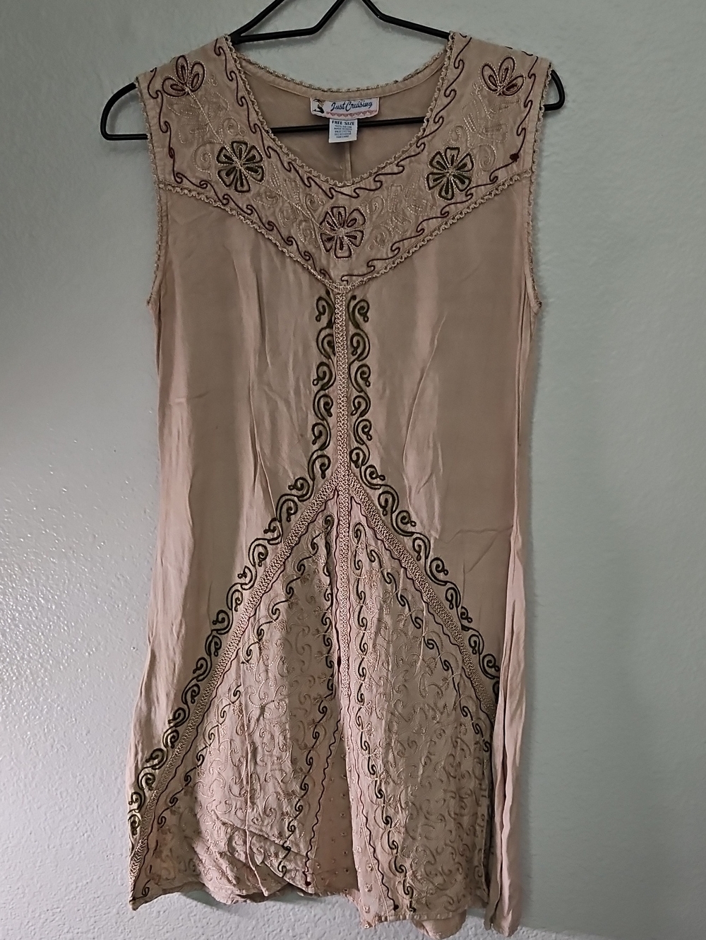 Vintage Just Cruising Embroidered Boho Tunic Dress Free Size